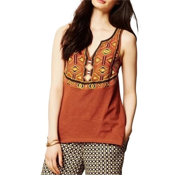 AKEMI KIN Rust Cochise Embroidered Bohemian Top Size Small - Picture 1 of 11